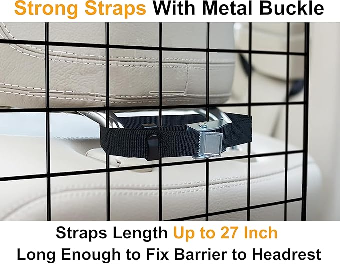 Dog Car Barrier for SUVs, Van, Vehicles, Adjustable Large Pet Barriers, Universal Fit Heavy-Duty Wire Mesh Dog Guard, Foldable Safety Car Divider Gate for Truck Cargo Area