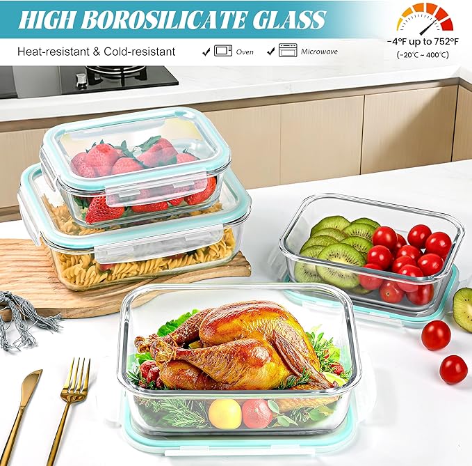 4 Pack [78 oz & 36 oz] Large Glass Food Storage Containers with Lids, Glass Meal Prep Containers Set with Airtight Lids - BPA Free, Ideal for Food Storing/Serving, Microwave/Oven Safe