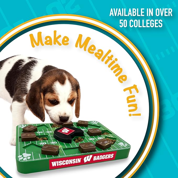 NCAA Puzzle Toy Slow Feeder, Puzzle Treat Dog Toy, Interactive Dog Treat Toy, Dog Puzzle Feeding Slow Toy (Wisconsin Badgers)