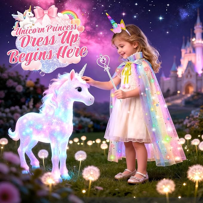 Unicorn Toys for Girls Ages 3-6 Unicorns Gifts, Walking, Talking & Singing Interactive Unicorn with Light Up Princess Cape, Remote Control Plush Unicornio Pet Care Toy for Toddler Girls