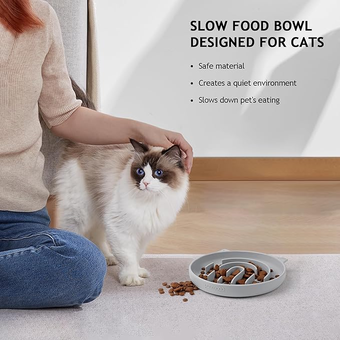 Coomazy Silicone Slow Feeder Dog Cat Bowls, Interactive Puzzle Toy for Pets Food Training, Keeps Dogs Cats Busy, Prevents Puppy Kitty Overeating (Smoke Gray, 1.4Cup)