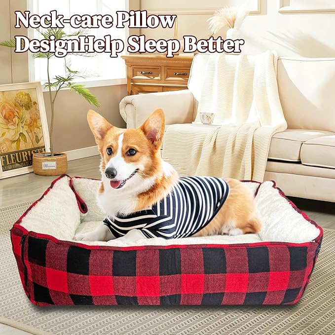 LIFFY Small Dog Bed Cat Bed - Washable Plush Calming Donut for Puppies and Cats, Soft Pet Bed with Non-Slip Bottom, Round Dog Bed Burrow, Machine Washable & Durable for Indoor Use (Red)