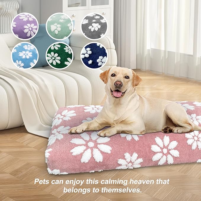 Dog Beds for Small Medium Dogs, Cute Thick Dog Bed for Crate Kennel, Fluffy Pet Bed with Removable Washable Cover and Anti-Slip Bottom, 30"x 20", Pink Flower