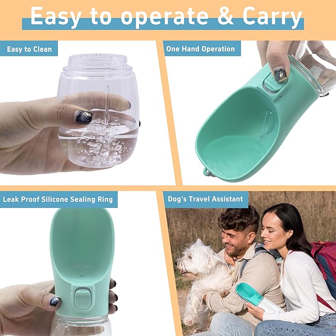 Portable Dog Water Bottle with Bowl, Leak Proof, Convenient for Walking, Hiking and Camping (Blue, 12oz)