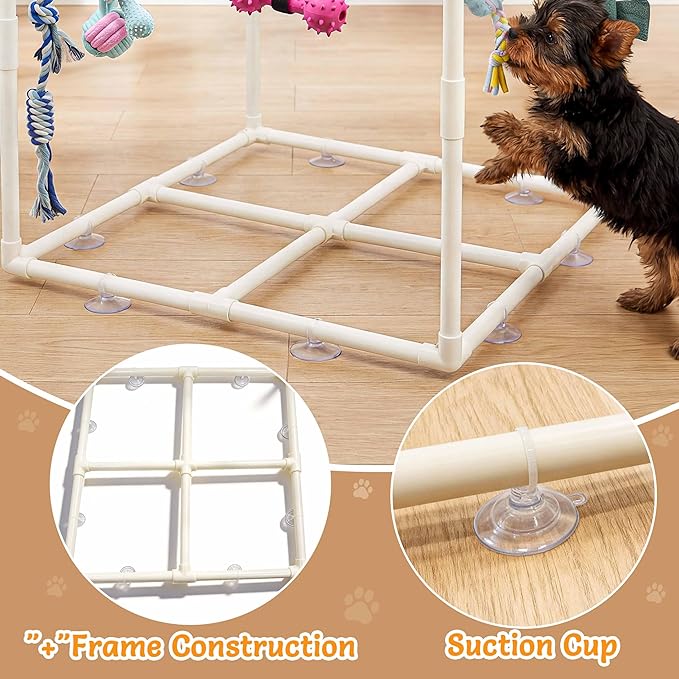 Puppy Play Gym with 15 Puppy Toys, Indoor Jungle Gym with Puppy chewingToys for Teething & Mental Stimulation, 23.2" Small Dog Play PVC Frame with Straps and Storage Bag