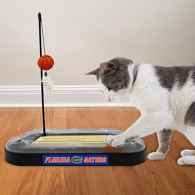 Cats Scratcher NCAA Florida Gators Basketball Court CAT Scratcher Toy with Catnip Filled Plush Basketball Toy & Feather Cat Toy Hanging, with Jingle Bell Interactive Ball Cat Chasing 5-in-1 Kitty Toy