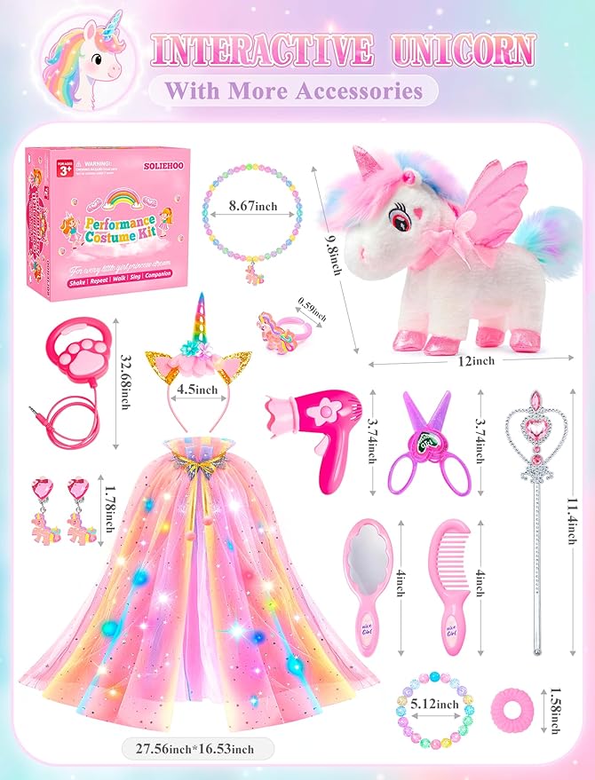 Unicorn Toys for Girls Age 4-6 Unicorns Gifts, Walking Talking Singing Interactive Unicorn with Light up Princess Cape, Remote Control Plush Unicorn Pet Care Toy for Toddler Girl Age 3 4 5 6