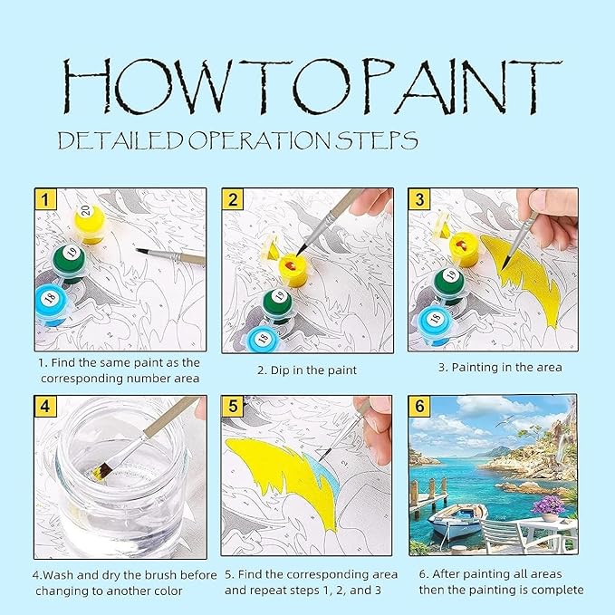 DIY Paint by Numbers for Adults Beginner, Serene Bay with Calm Waters, Paint by Numbers Kit Dog Painting by Numbers for Adults, 16" x 20"