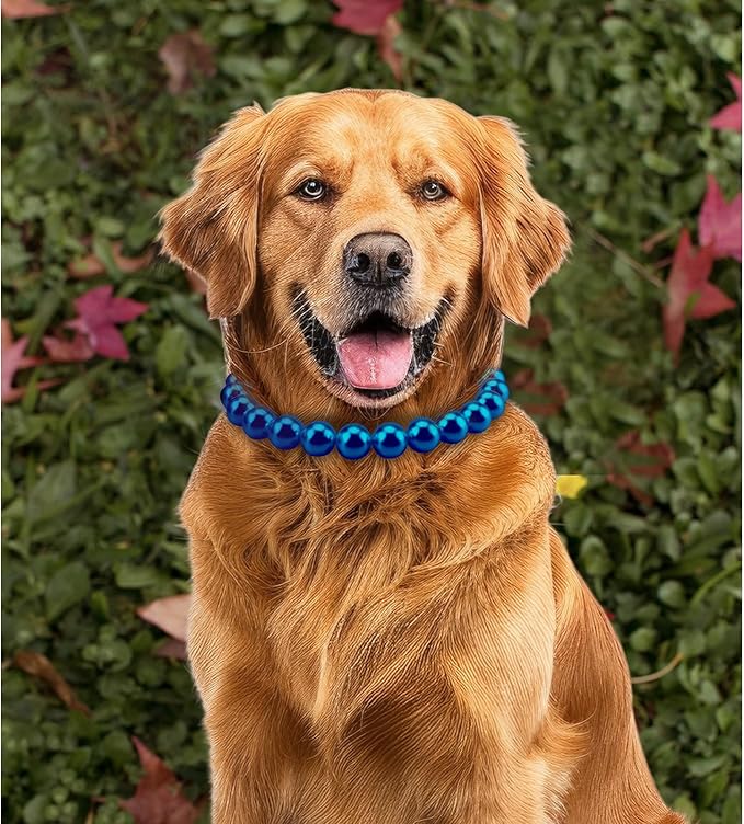 KUDES Chunky Pearl Dog Necklace (Beads 20mm),Elegant Classic Super Big Pearl Collar Necklace Accessories for Medium Large Dogs Occasions and Gatherings (Navy Blue, 2XL(Neck Girth 19''-21.5''))