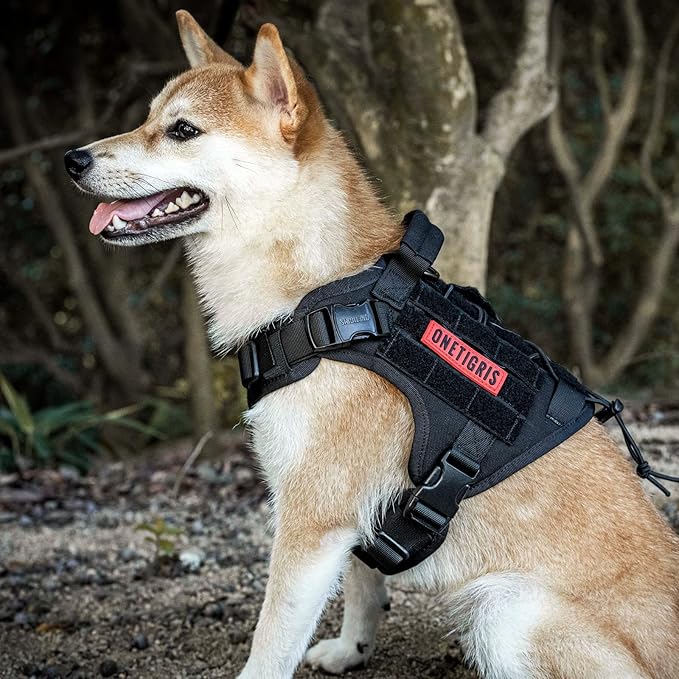 OneTigris Tactical Dog Harness Vest with Handle, Military Dog Harness for Large Medium Dogs,FIRE Watcher 2.0 No-Pull Service Dog Vest,Adjustable Dog Vest Harness for Walking Hiking Training(L,Black)
