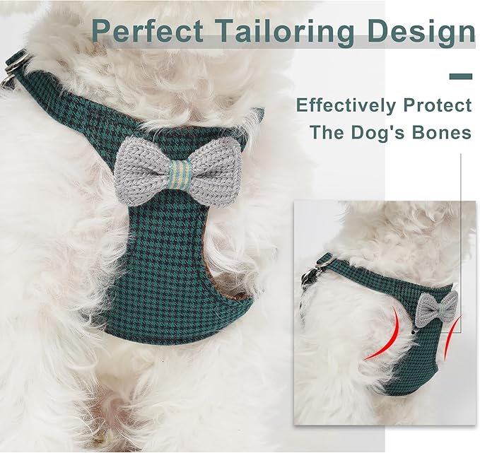 Puppytie No Pull Dog Harness with Multifunction Dog Leash,Soft Adjustable No Choke Escape Proof Pet Harness Vest for Medium Dogs,Knitted Green,M