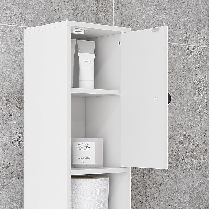 kleankin 71" Tall Bathroom Storage Cabinet, Narrow Freestanding Toilet Paper Cabinet with Open Shelves, 2 Door Cabinets, Adjustable Shelves for Kitchen, Hallway, Living Room, White