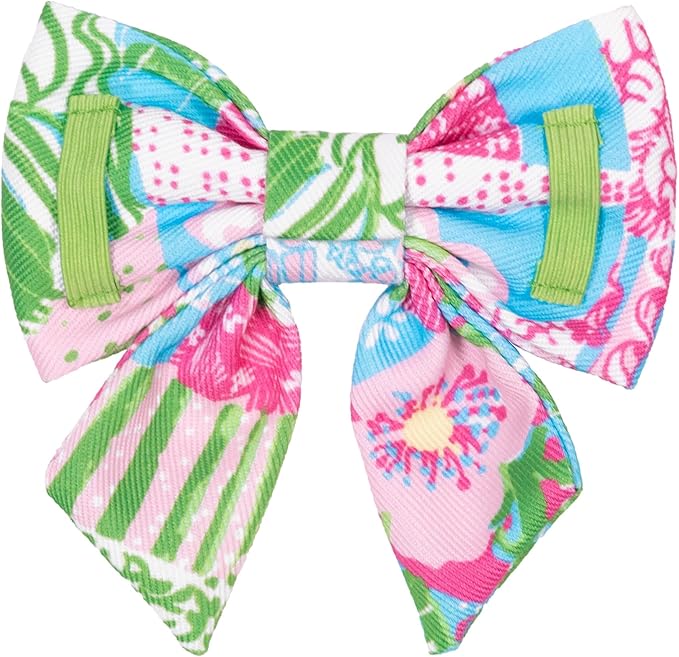 Lilly Pulitzer Pet Bow, Dog Bow Tie with Gold Logo Emblem, Elastic Collar Attachment, Durable Polyester, Easy to Clean, Stylish Pet Accessory (Crazy Quilt Home)