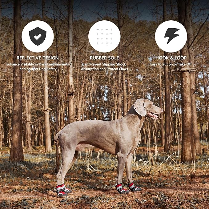 Dog Shoes Small Medium Large Size Dogs, Puppy Booties Paw Protector for Hot Pavement, Non-Slip Waterproof Rubber Reflective Strapped Boots (Red, Size 2#: (2.4 * 1.9) (L*W) for 18-27lbs)