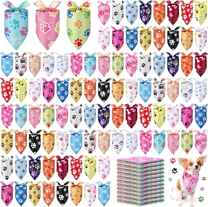 Abbylike 200 Pcs Christmas Paw Print Dog Bandanas Bulk Footprint Bandanas for Dogs Triangle Kerchief Bib Scarf Set for Pets Birthday Xmas Costume Photo Props Daily Accessories Pet Shops, 25 Styles