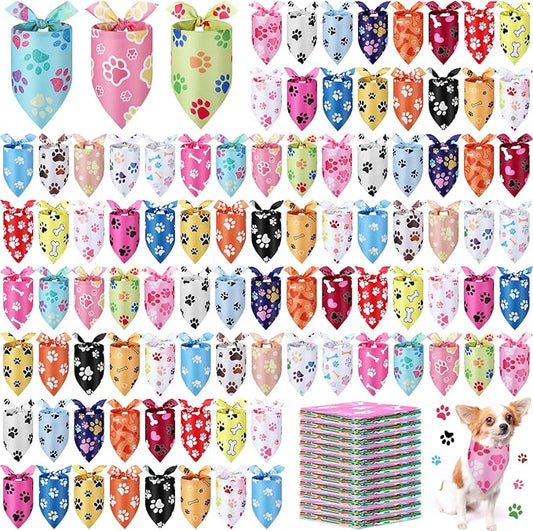 Abbylike 200 Pcs Christmas Paw Print Dog Bandanas Bulk Footprint Bandanas for Dogs Triangle Kerchief Bib Scarf Set for Pets Birthday Xmas Costume Photo Props Daily Accessories Pet Shops, 25 Styles