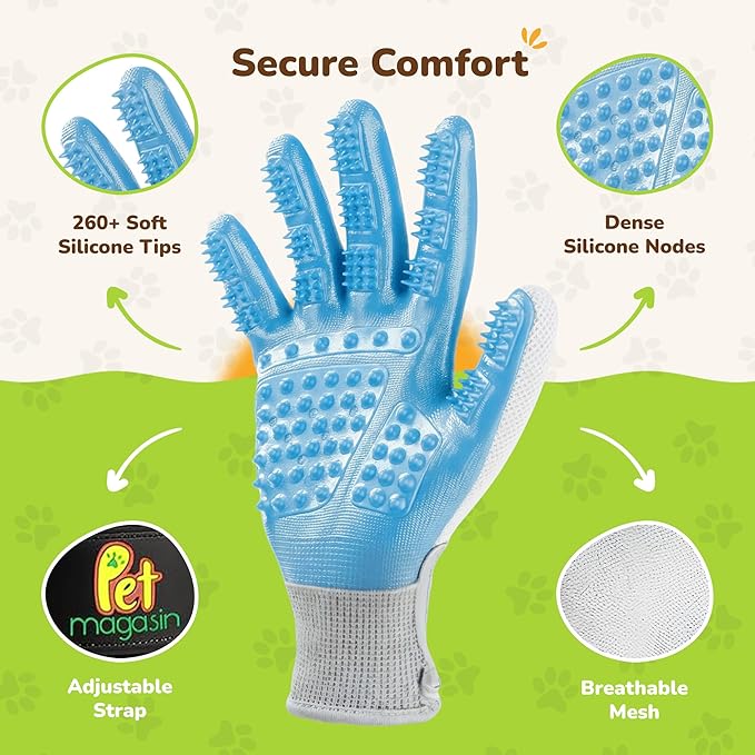 PET MAGASIN® Durable Gentle Dog Washing Gloves (1-Pair) - Premium Pet Grooming Gloves for Dogs, Cats & Horses | Dog Scrubber for Bath | Cat Hair Remover Glove | Bathing Brush (Blue, Large)