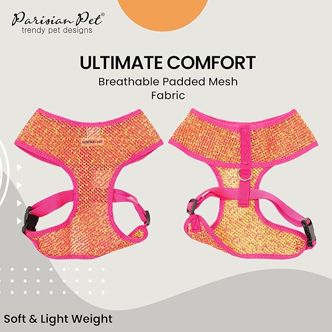 Parisian Pet Adjustable Pink/Yellow Dog Vest Harness - Medium-Sized, Cooling Mesh Fabric No Pull Harness for Walking, Running, Hiking - Puppy Size