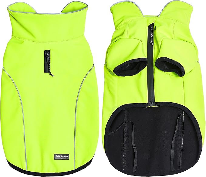 Blueberry Pet Windproof Waterproof Reflective Softshell Dog Jacket, Neon Yellow, Size 24