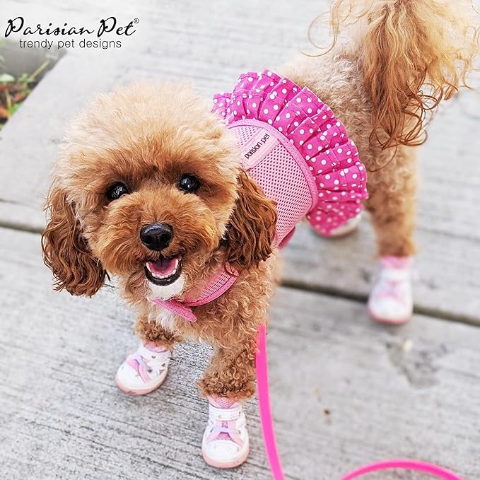 Parisian Pet Step in Dog Harness - 100% Mesh Fabric Pink Girl Dog Harnesses - Soft Fully Padded, No Pull Dog Vest Harness Dress - Puppy Harness - Dog Harness Large Sized Dog - L