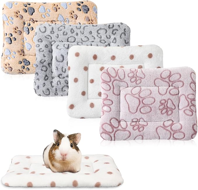4 Pcs Dog Cat Bed Guinea Pig Mats Ultra Soft Dog Crate Kennel Pad Washable Bunny Bed Anti-Slip Guinea Pig Blankets for Small Animal Pet Cage Accessories(13.8 x 11.4 Inch)