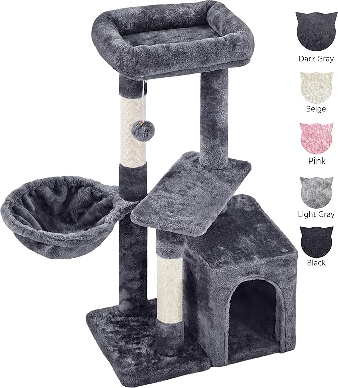 Yaheetech 34.5in Scratching Post, Cat Scratchers for Indoor Cats and Kittens, Multifunctional Activity Post w/Sisal Rope＆Dangling Ball＆Large Condo, Dark Gray