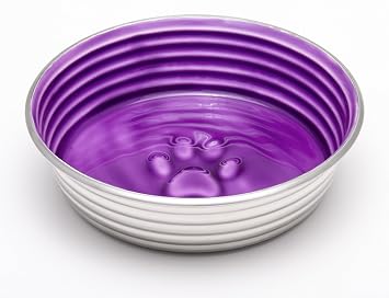 Loving Pets - Le BOL Dog Food Water Bowl Enamel Ceramic Bowl No Tip Stainless Steel Pet Bowl No Skid Spill Proof (Medium, Lilac)