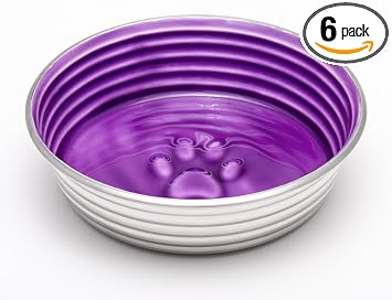 Loving Pets - Le BOL Dog Food Water Bowl Enamel Ceramic Bowl No Tip Stainless Steel Pet Bowl No Skid Spill Proof (Large, Lilac)