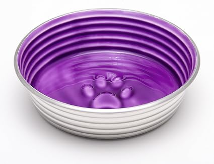 Loving Pets - Le BOL Dog Food Water Bowl Enamel Ceramic Bowl No Tip Stainless Steel Pet Bowl No Skid Spill Proof (Medium, Lilac)