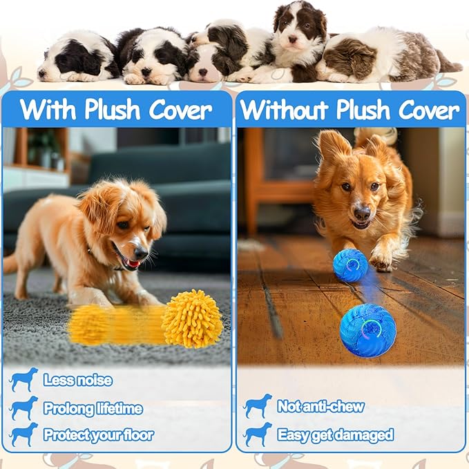 Mity rain Interactive Dog Toys - Self Rolling Ball with Cover Anti-Chewer for Small/Medium/Large Puppy Pet, Moving Ball for Dogs Enrichment, Motion Activated Toys That Move on its Own