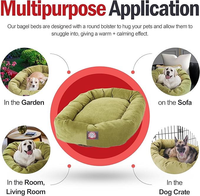 Majestic Pet 24 Inch Micro Velvet Calming Dog Bed Washable – Cozy Soft Round Dog Bed with Spine for Head Support - Fluffy Donut Puppy Mat 24x19x7 (Inch) Small – Apple (2025)