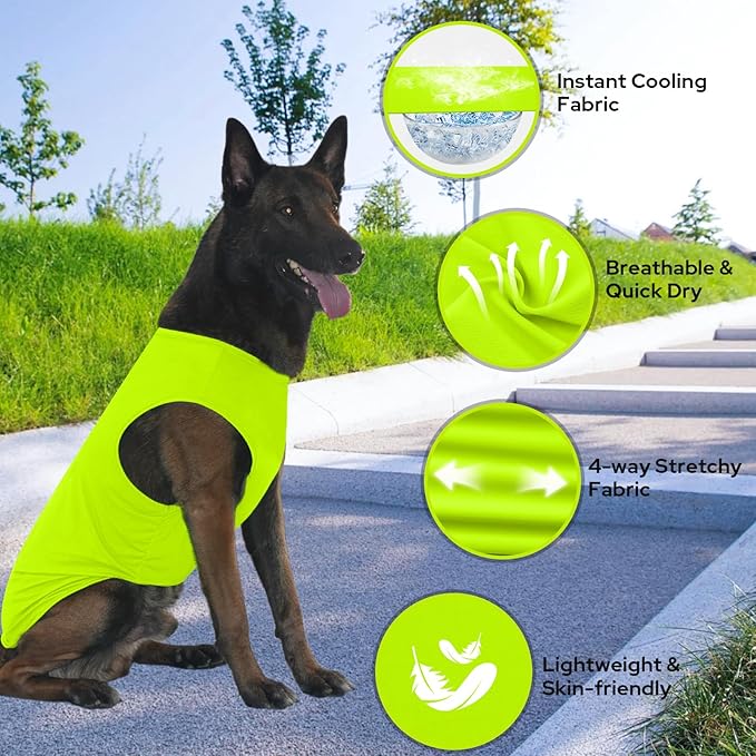 2 Pack Dog Shirts, Ice Pet Vest Dog Clothes for Instant Cooling, Lightweight Breathable Sleeveless T-Shirts for Medium Large Dogs, Light Purple+Fluorescent Green (XL)
