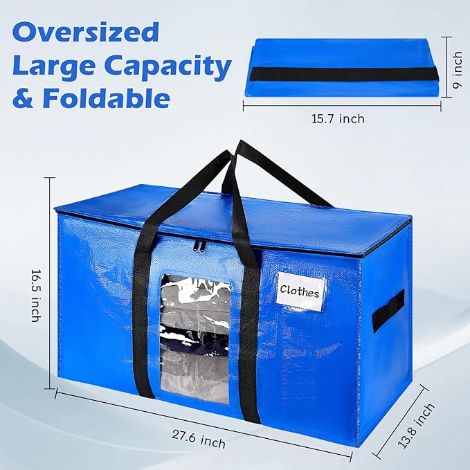 6 Pack Extra Large Moving Bags with Visible Window & Tag Pocket,Strong Zippers & Handles, Heavy Duty Storage Totes for Moving & Space Saving