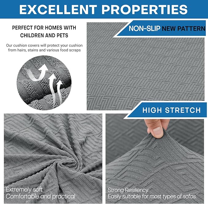 XINEAGE 2025 New 4 Pieces Extra Large Couch Covers for 3 Cushion Sofa Super Stretch Sofa Cover for 3 Large Seat Cushion Universal Slip Cover for Living Room (Light Gray), 91"-110"(3 Cushions)