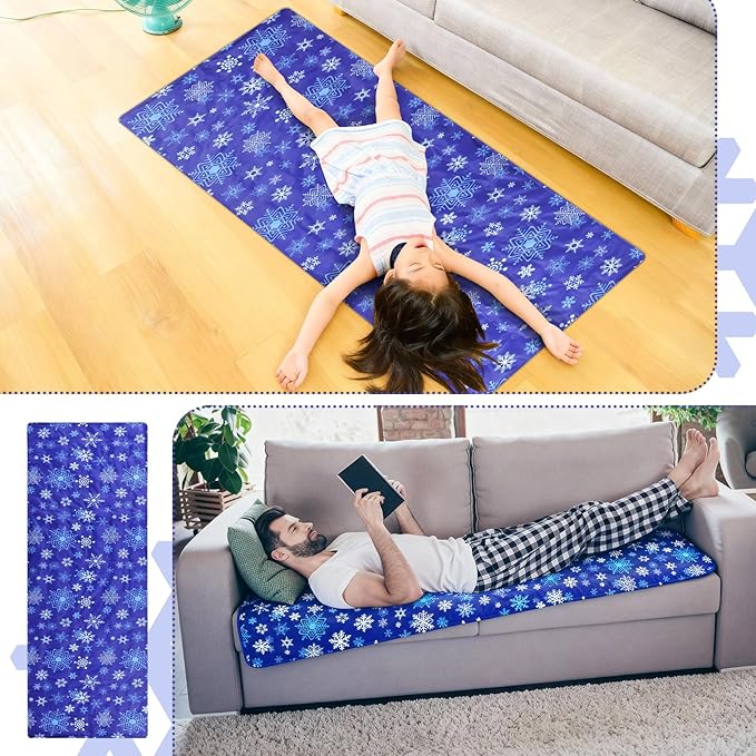 Cooling Pad Mat for Sleep Cooling Mattress Pad Gel for Bed, Relieve Pain, Summer Hot Flashes, Adult, Pets, No Water or Electricity Required(Snowflake,Blue,White,60 x 20 Inch)