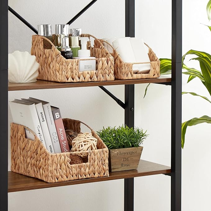 Vagusicc Wicker Storage Baskets for Organizing, 3-pack Hand-Woven Wicker Baskets with Built-in Handles, Water Hyacinth Storage Baskets for Shelves Storage, Small Pantry Baskets Kitchen Organizers