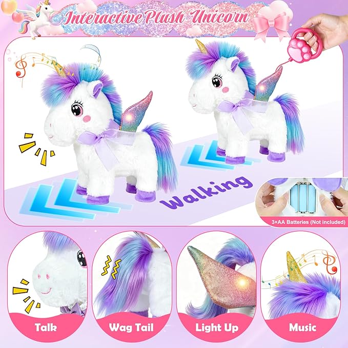 Unicorn Toys for Girls Ages 3-6 Unicorns Gifts, Walking, Talking & Singing Interactive Unicorn with Light Up Princess Cape, Remote Control Plush Unicornio Pet Care Toy for Toddler Girls