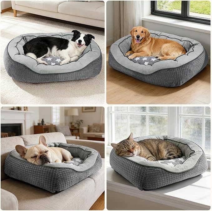 SIWA MARY Dog Beds for Large Dogs, Washable Pet Bed, Orthopedic Dog Sofa Bed, Soft Calming Sleeping Warming Puppy Bed (Star-Grey, X-Large-(35’’x 25’’x 10’’))