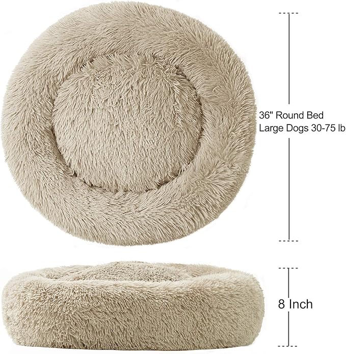 Washable Dog Round Bed Large, Donut Dog Bed Large Dog, Comfy Dog Calming Cuddler Bed