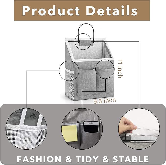 4pcs Wall Hanging Storage Bag, Wall Hanging Baskets for Organizing as Over the Door Organizer, Wall File Organizer, Rv Storage and Organization. For Bedroom, Office, Camper (Gray-Upgraded)