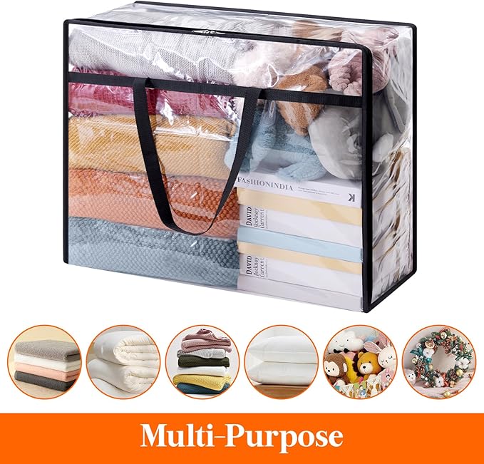 Lifewit 4 Pack Clear Clothes Storage Bags, 95L Plastic Blanket Storage Bag, Vinyl Foldable Moving Bags with Zipper，Closet Organizers and Storage Containers for Comforter, Bedding, Duvet, Pillow