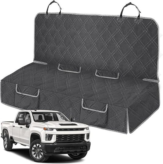 Dog Car Seat Cover Compatible with Full-Size Truck, Ford F150/250/350 Chevy Silverado Dodge Ram 1500 2500 3500, 600D Oxford Scratch Proof Nonslip Pickup Waterproof Pet Rear Bench Seat Cover