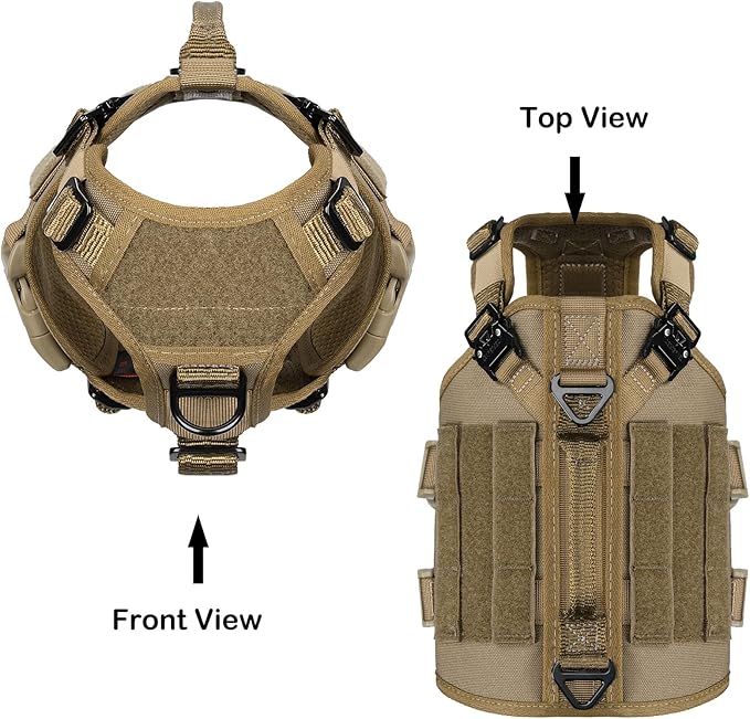ICEFANG GN3 Tactical Dog Harness with 6X Buckle,Dog Molle Vest with Handle,3/4 Body, Hook and Loop Panel for ID Patch,No Pulling Front Clip (XS (Neck 12"-17"; Chest 17"-23"), Coyote Brown)