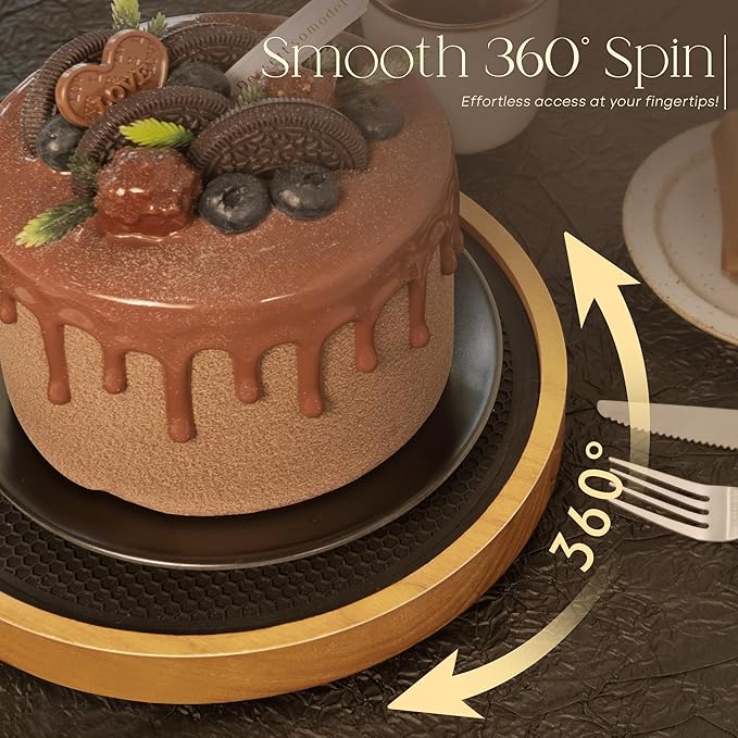 EOSAHR Non-Skid Wood Lazy Susan Organizer Turntable with Rubber Mat – 10.5" Lazy Susan Turntable for Cabinet, Table Top, Pantry & Kitchen Sink - Effortless Bathroom Vanity Tray (Light Brown)