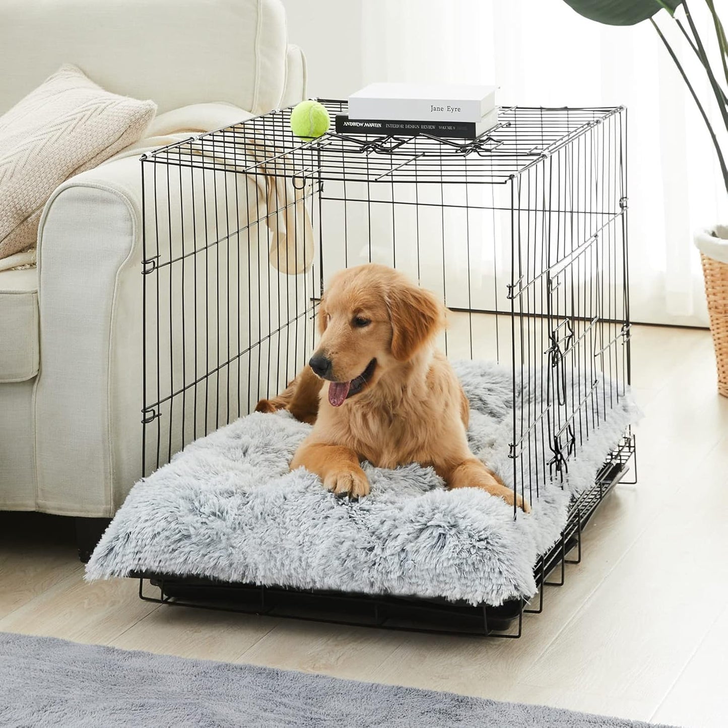 FetchMart Plush Dog Crate Bed for Large Dogs — Anti-Anxiety, Washable | Grey, 35"x23"