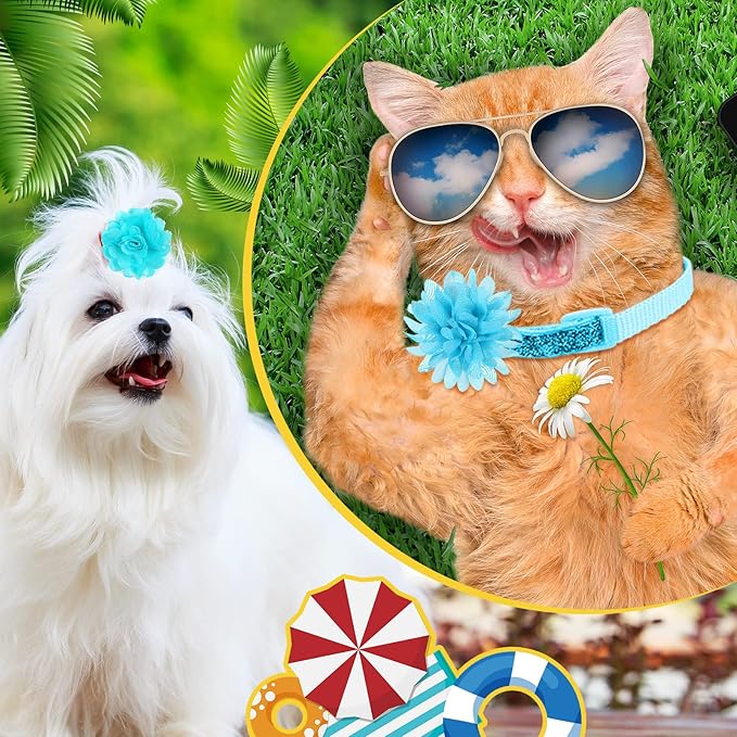 Saintrygo 42 Pcs Dog Collar Flowers Bow Accessories Bulk Multi Color Dog Floral Charms Bow Tie Pet Flower Bows for Small Medium Large Puppy Cat Grooming Easter Wedding Birthday Parties(Fresh Colors)