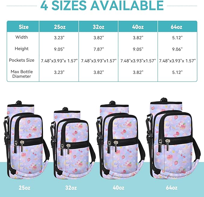 AUPET Water Bottle Sling Bag Sleeve Holder Carrier 25/32/40/64 oz,Insulated Crossbody Water Bottle Case Cover with Strap and Pockets for Men/Women Walking Hiking