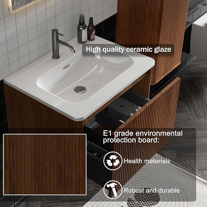 Bathroom Vanity with Sink,Large Storage Wall Mounted Floating Bathroom Vanity with Overflow for Modern Bathroom, One-Piece Sink Basin Minimalist Bathroom Sink Cabinet