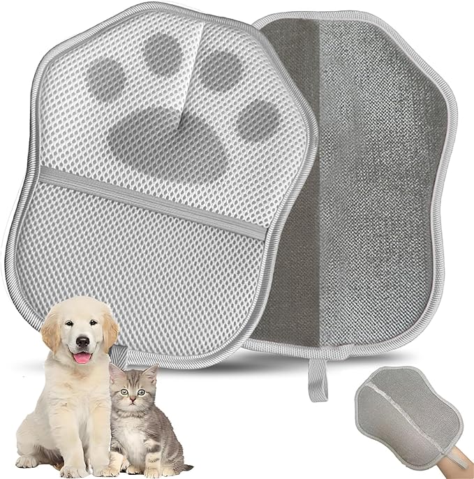 Pet Hair Removal Glove for Dogs Cats Electrostatic Hair Remover Gloves,Reusable Pet Hair Removal Glove Grooming Tool for Clothing, Sofa, Carpet, Car Seat,Bed(Gray,1Pcs)