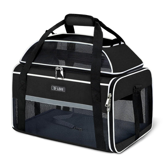 Lekereise Top-Expandable Pet Carrier 17x11x9.5 Inch Alaska Hawaiian Airline Approved Soft Sided Underseat to 12lbs Travel Carriers for Small Dogs and Cats with Locking Safety Zippe
